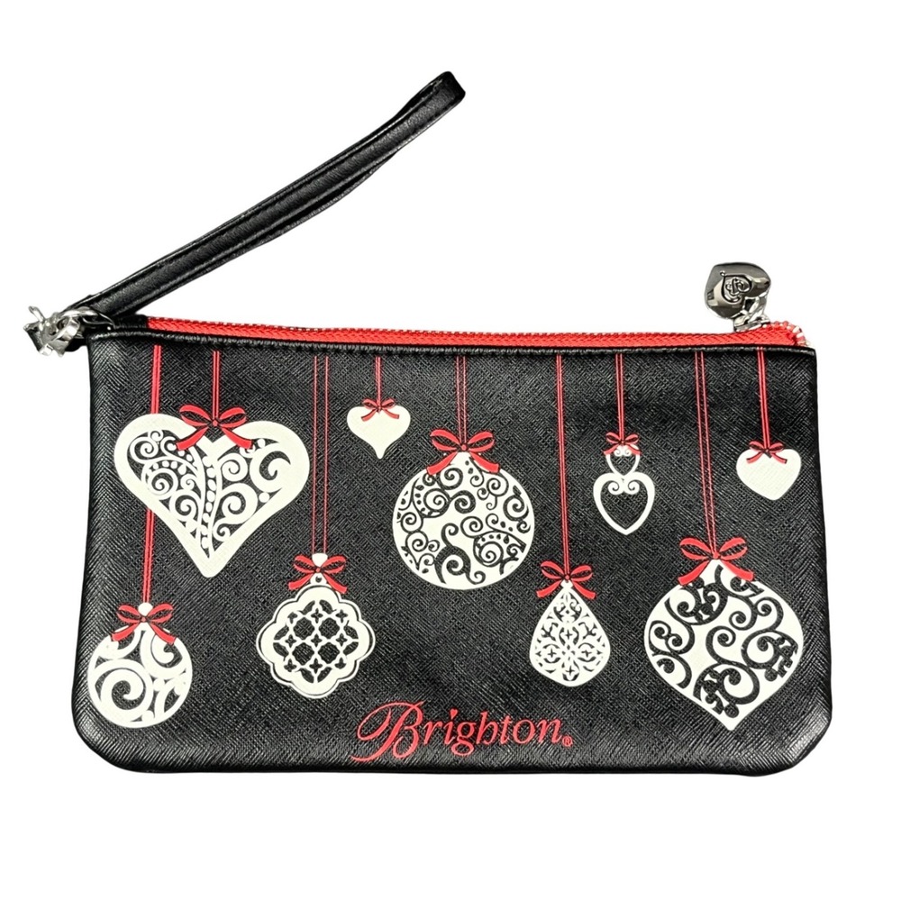 Brighton Black Holiday Ornament Wristlet Pouch Heart Filigree Joy Peace Love